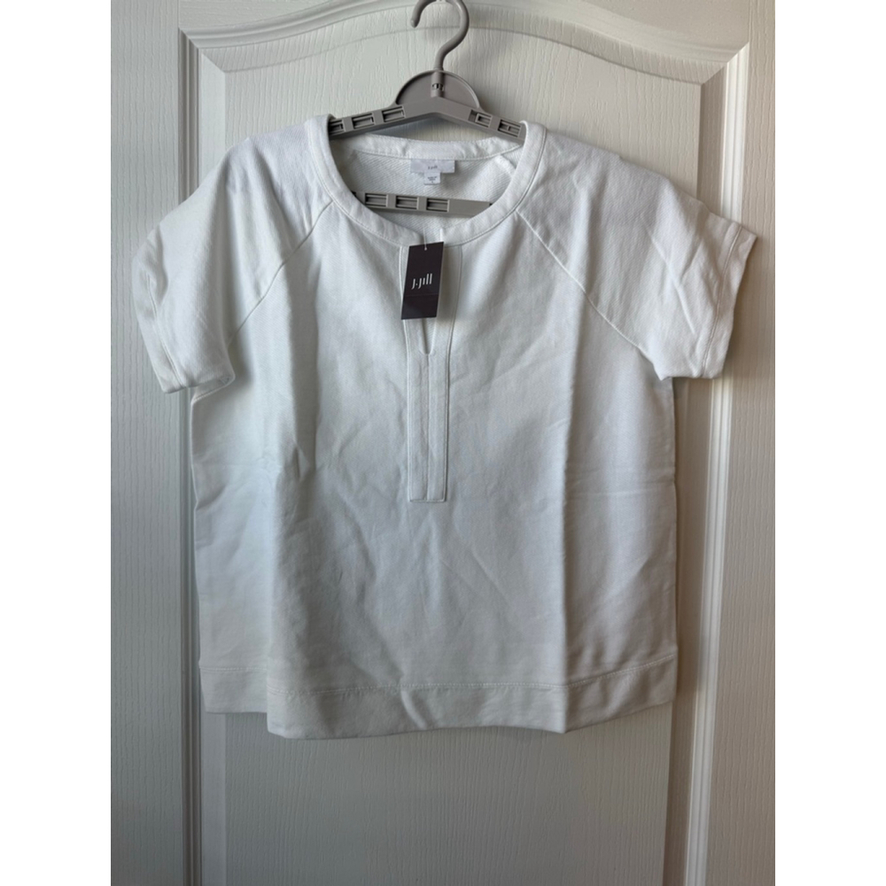 Women's J.Jill White French Terry Short Sleeve Pullover Top S